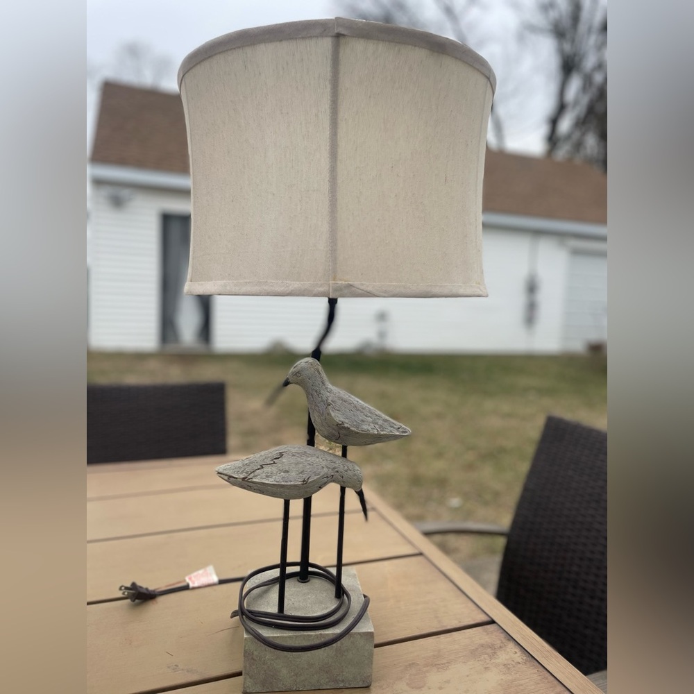 Bird Sculpture Table Lamp with Beige Shade